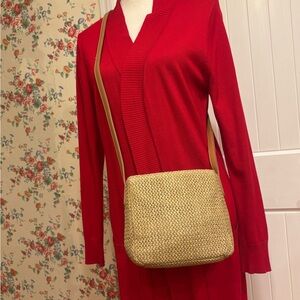 Fossil 1954 Womens Straw-Effect Crossbody Bag Brown Magnetic closure